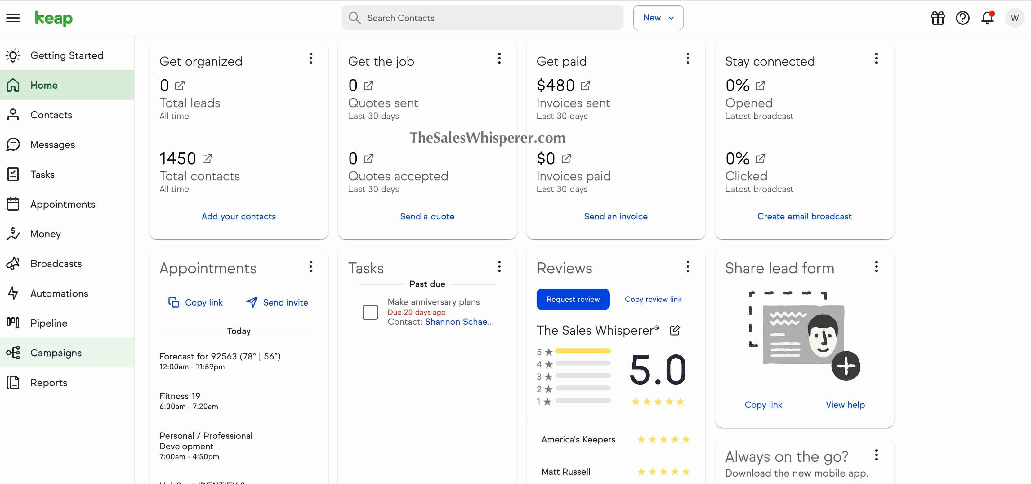 Infusionsoft by Keap Dashboard