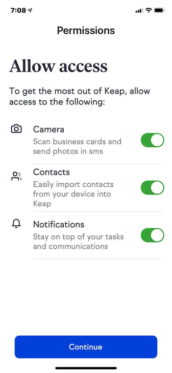 Keap Infusionsoft CRM mobile app permissions