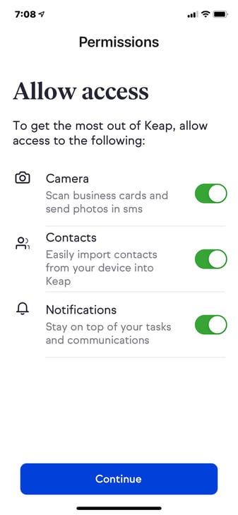 Keap Infusionsoft CRM mobile app permissions