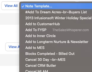 Keap Select Note Template Drop Down Wes Schaeffer